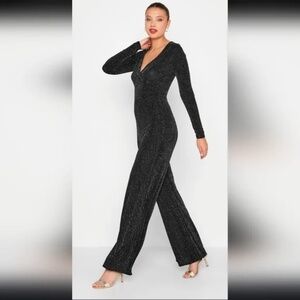 Apt. 9 Metalic Shimmer Long Sleeve Jumpsuit Size L Silver Black
